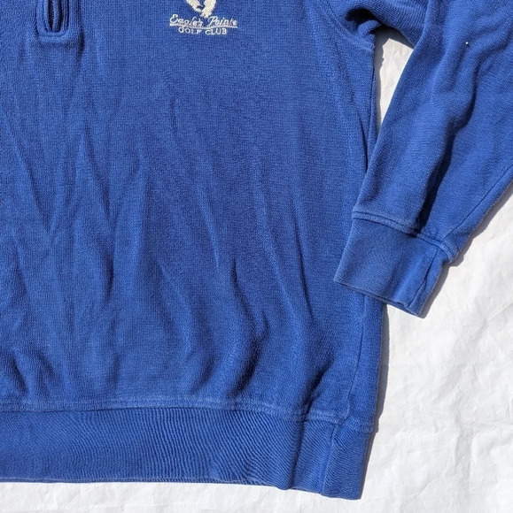 Vintage Brown Golf Eagle's Pointe Golf Club Blue & White 1/4 Zip Sweater Men's L - Picture 3 of 9